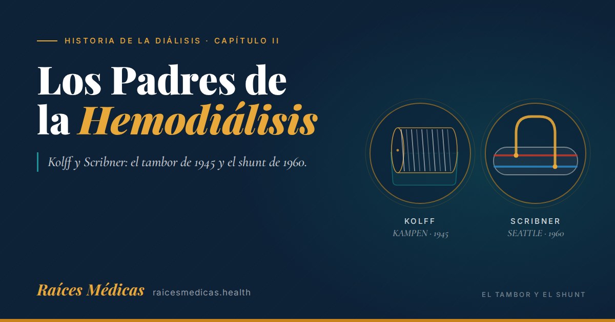 Los Padres de la Hemodiálisis — el tambor de Kolff y el shunt de Scribner